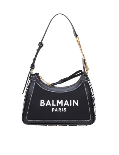 Balmain B-army Shoulder Bag In Canvas And Leather In Negro