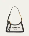 Balmain B-army Shoulder Bag In Raffia And Leather In Naturel Noir