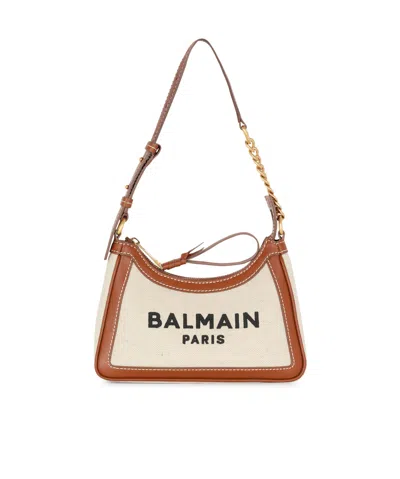 Balmain B-army Shoulder Canvas And Leather Bag In Sand
