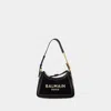 Balmain B-army Handbag In Monogrammed Canvas And Leather In White