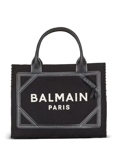 Balmain B-army Small Canvas And Leather Tote Bag In Black