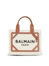 Balmain B Army Medium Shopper Tote Bag In Canvas With Leather Handles In Brown