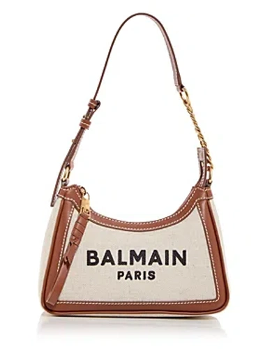 Balmain B-army Small Canvas Logo Shoulder Bag In Natural/brown