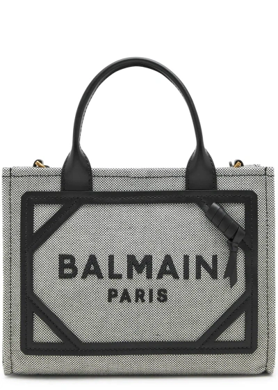 Balmain B-army Small Canvas Tote In Black And White
