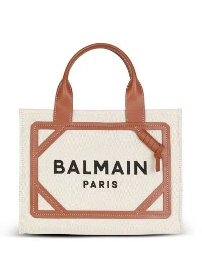 Balmain B-army Small Canvas Tote In Brown