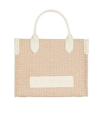 Balmain B-army Small Monogrammed Canvas And Leather Tote Bag