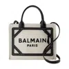 BALMAIN B-ARMY SMALL SHOPPER BAG - BALMAIN - RAFFIA - NEUTRAL/BLACK