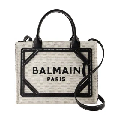 Balmain B-army Small Shopper Bag -  - Raffia - Neutral/black