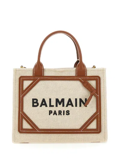 Balmain B-army Small Shopper Bag In Avorio/marrone