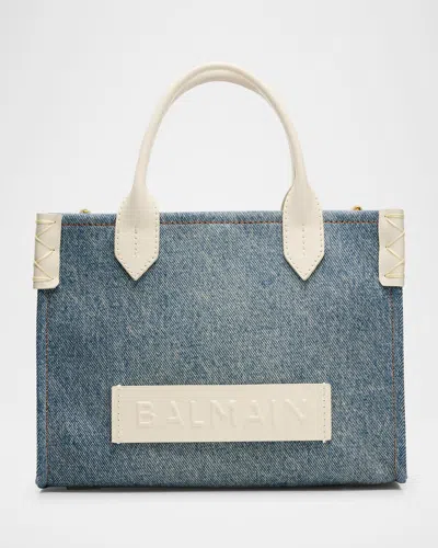 Balmain B-army Small Shopper Tote Bag In Denim