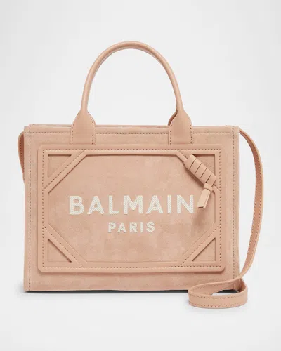 Balmain B Army Small Shopper Tote Bag In Suede In Pink