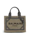 Balmain B-army Small Canvas Shopping Bag With Leather Inserts In Khaki