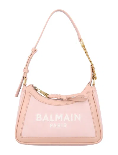 Balmain B-army Suede Shoulder Bag In Nude Pink