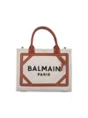 Balmain B Army Medium Shopper Tote Bag In Canvas With Leather Handles In Brown