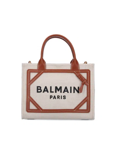 Balmain B-army Mini Canvas And Leather Trims Tote Bag In Beige