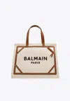 Balmain Women's B-army Medium Canvas And Leather Tote Bag In Cream