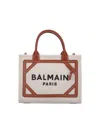 Balmain B Army Medium Shopper Tote Bag In Canvas With Leather Handles In Brown