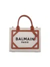 Balmain B Army Medium Shopper Tote Bag In Canvas With Leather Handles In Brown