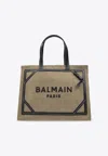 Balmain B-army 42 Canvas Tote Bag With Leather Details In Green