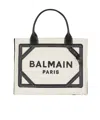 Balmain B-army Medium Shopper Tote Bag In Raffia And Leather In White