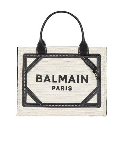 BALMAIN SMALL RAFFIA B-ARMY TOTE BAG