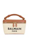 Balmain Structured Canvas Bag With Leather Handle And Logo In Neutral