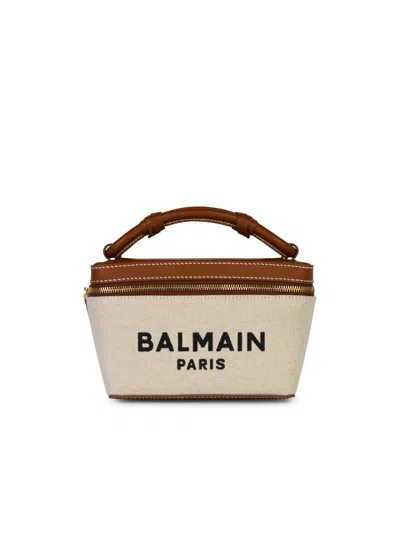 Balmain B-army Vanity Beige Canvas Bag In Natural