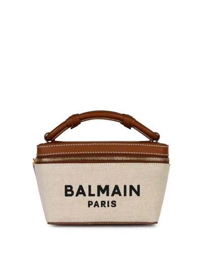 BALMAIN B-ARMY VANITY BEIGE CANVAS BAG