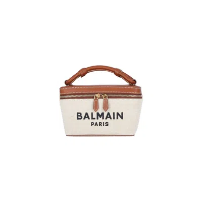 Balmain B-army Vanity Beige Canvas Bag In White