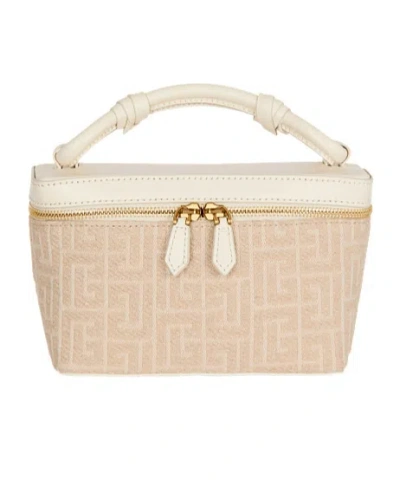 Balmain B-army Vanity Case In Monogrammed Canvas And Leather