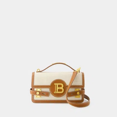 Balmain Canvas-leather B-buzz 24 Shoulder Bag In Natural Brown/gold