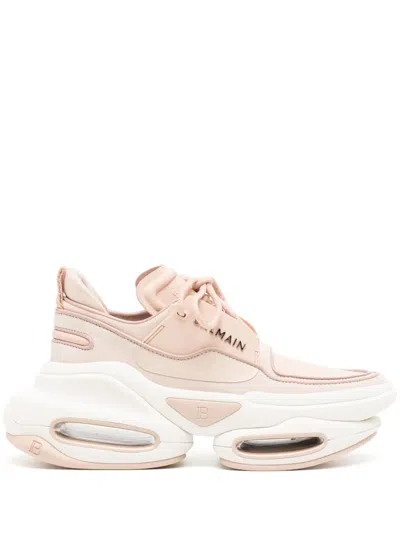 Balmain Logo-plaque Low-top Sneakers In Rose_clair