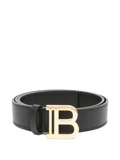 Balmain Kids' B-buckle Leather Belt In Black