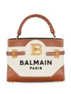 Balmain B-buzz 22 Canvas Top Handle Bag With Leather Insert In 褐色