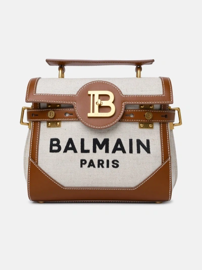 Balmain 'b-buzz 23' Brown Leather And Fabric Bag In Beige