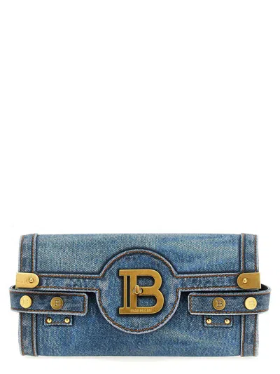 Balmain B-buzz 23 Clutch Bag In Denim In Blue