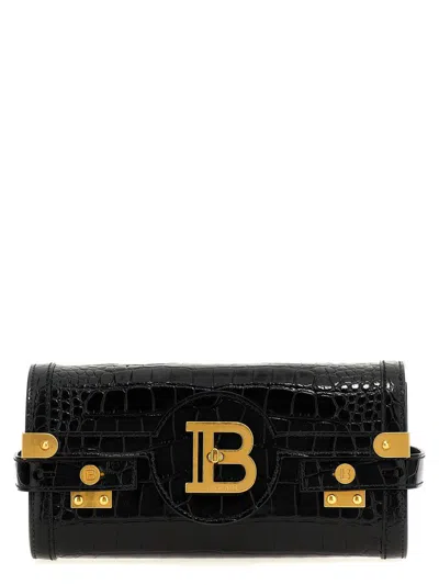 Balmain B-buzz 23 Clutch Bag In Crocodile Effect Leather In Black