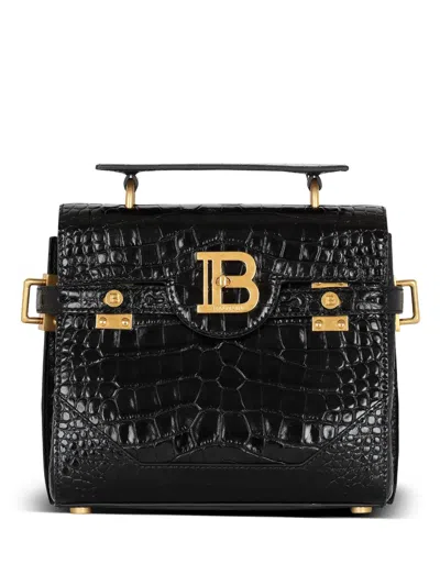 Balmain B-buzz 23 Crocodile-embossed Tote Bag In Black