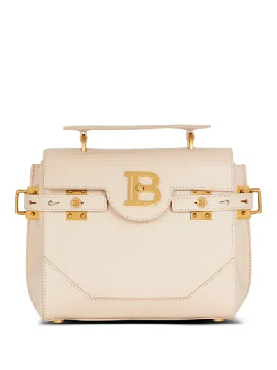 Balmain B-buzz 23 Leather Handbag In Neutrals