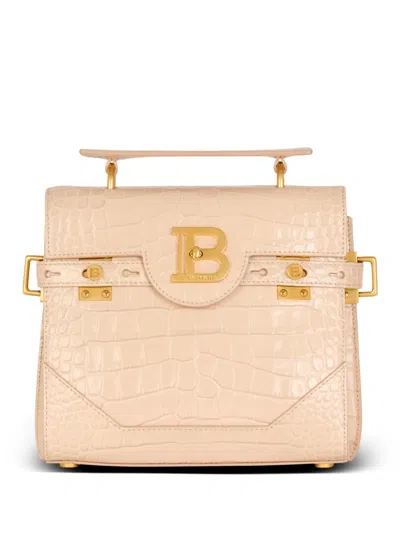 Balmain B-buzz 23 Leather Tote Bag In Neutrals