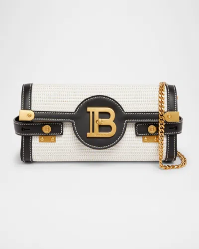 Balmain B-buzz 23 Pouch Shoulder Bag In Canvas And Leather In Naturel/noir