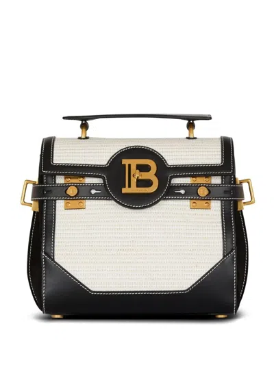 Balmain B-buzz 23-raphia Canvas&calfskin In White
