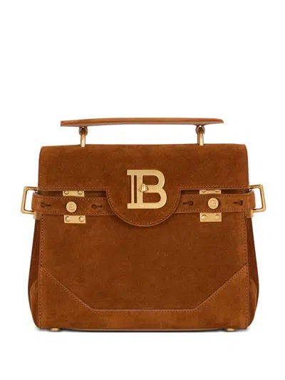Balmain B-buzz 23 Suede Tote Bag In Brown