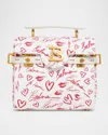 Balmain B-buzz 23 Top-handle Bag In Lipstick-print Canvas In Creme/rouge Red