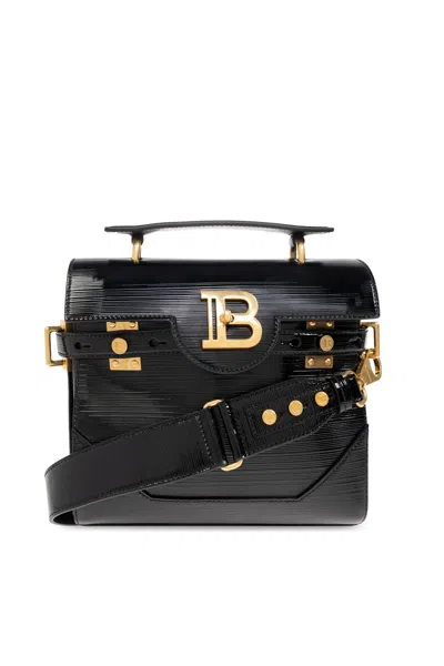 Balmain Small B-buzz Top Handle Bag In Calfskin In Black