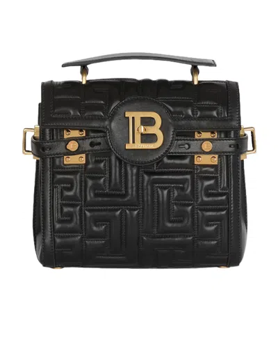 Balmain Bbuzz 23 Quilted Lambskin Satchel Bag In Pa Black