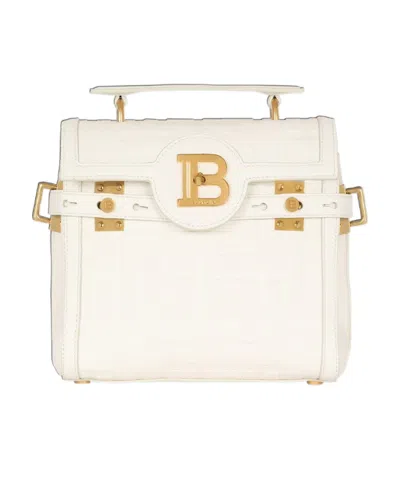 BALMAIN B-BUZZ 23 MONOGRAMMED GRAINED LEATHER BAG