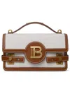 BALMAIN B-BUZZ 24 BROWN LEATHER AND FABRIC BAG