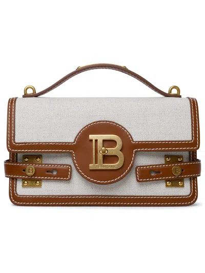 Balmain B-buzz 24 Brown Leather And Fabric Bag