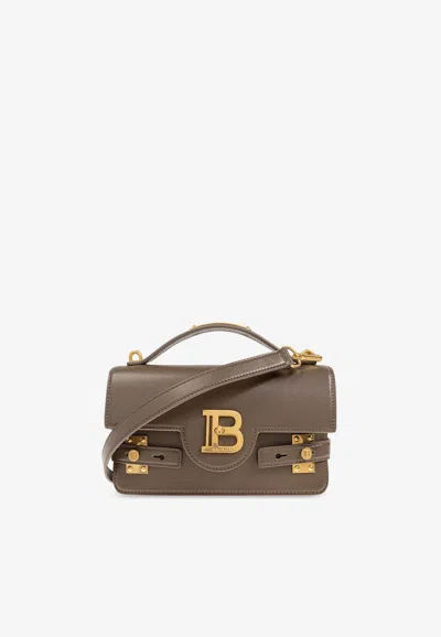 Balmain B-buzz 24 Calf Leather Top Handle Bag In Gray